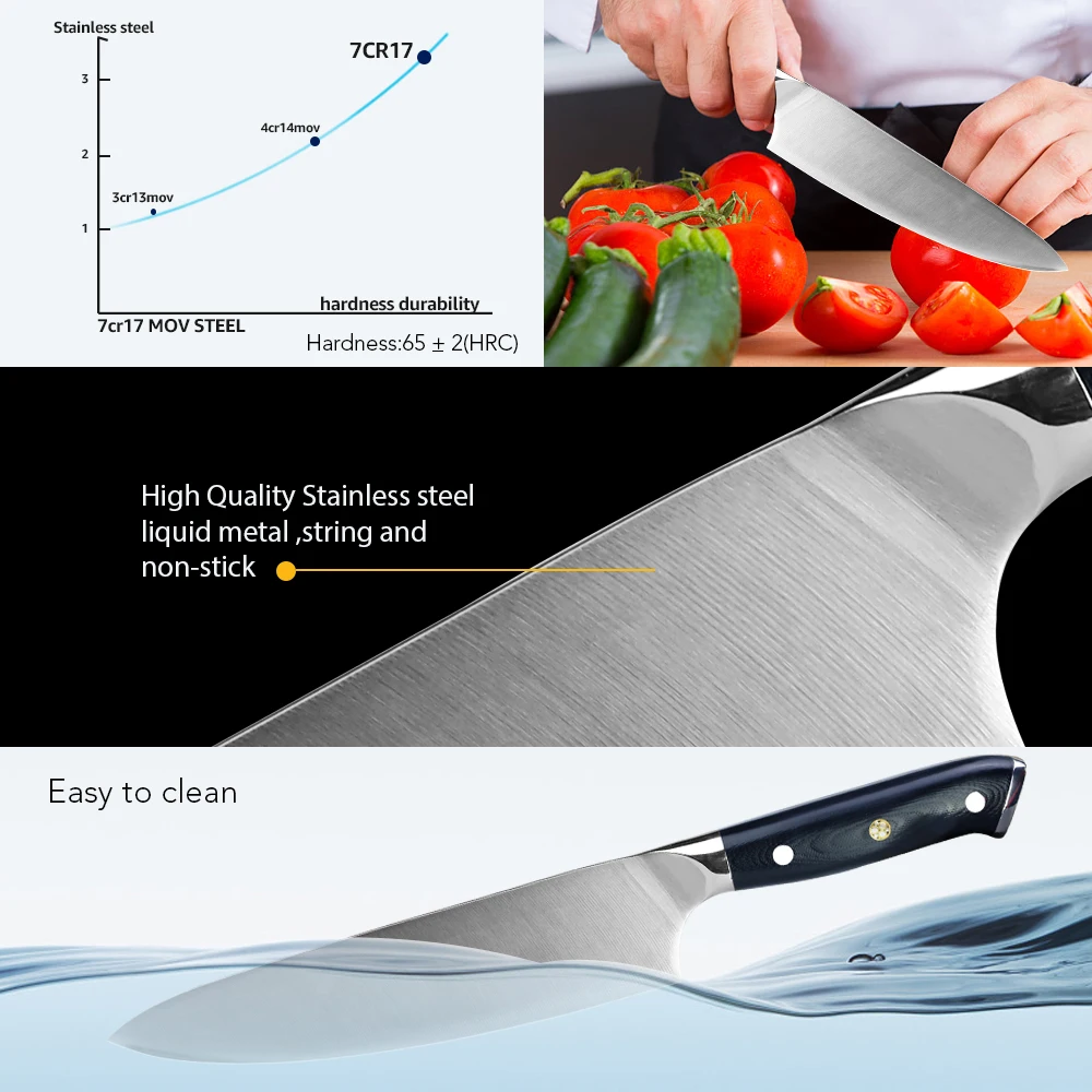 Kuhinjski nož 8 Inch Kuhar Knif 7Cr17 440C Visoko vsebnostjo Ogljika iz Nerjavečega Jekla nemški G10 Ročaj Santoku Mesa Cleaver nož Kuhanje Orodje