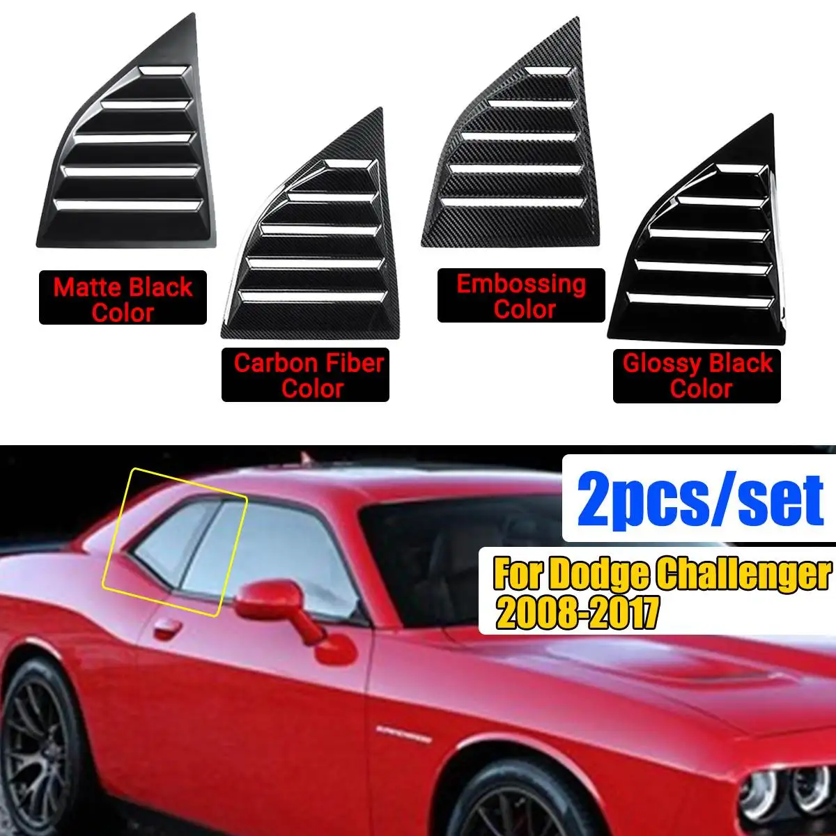 1 Par ABS Črnih Ogljikovih Vlaken Barvno Okno odvodne cevi Reže Strani Vent Okno, Prevleke Za Dodge Challenger XE 2008-2017