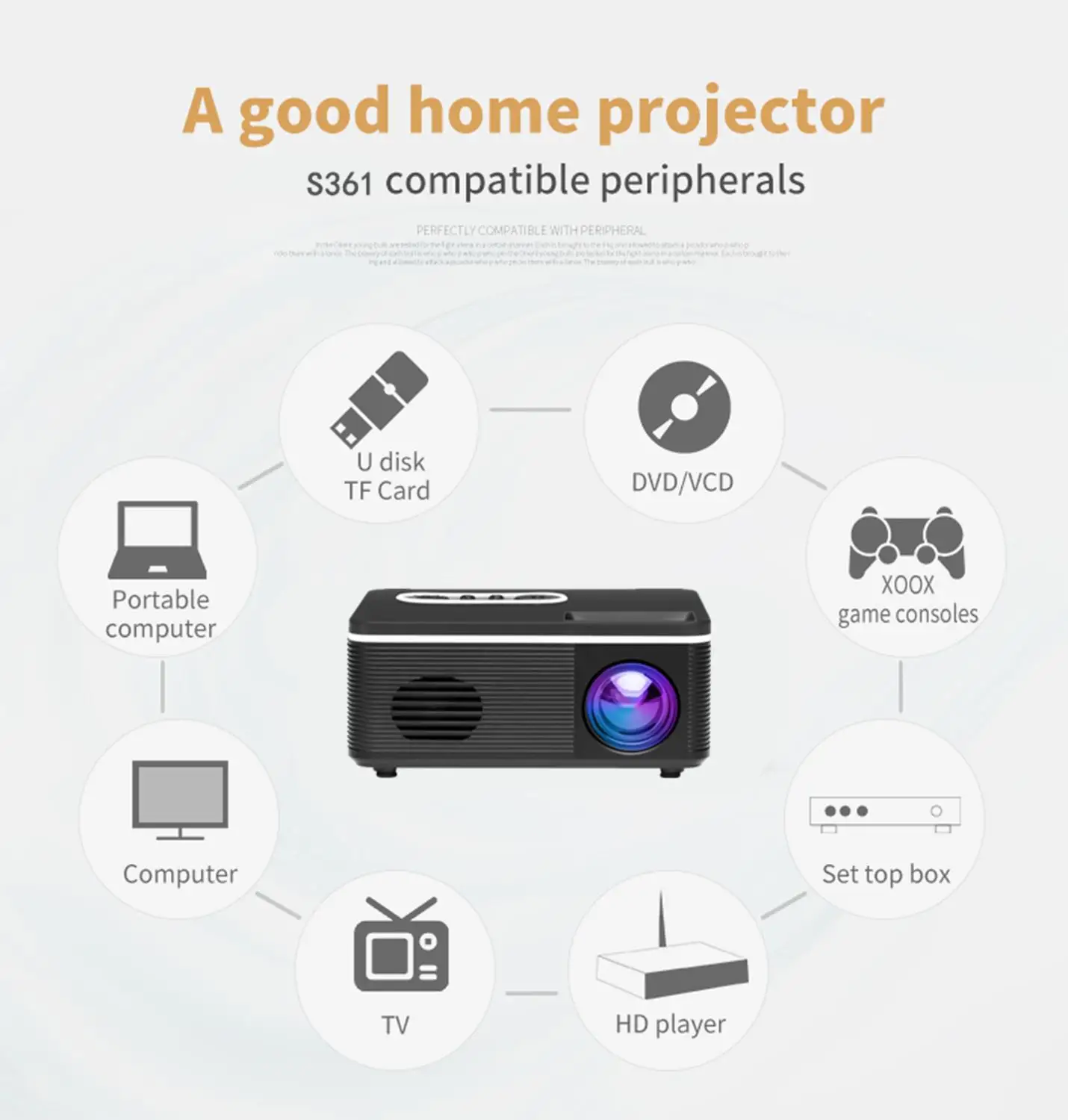 Mini Prenosni Projektor LED Projektor Podpira 1080P HD Združljiv Z Več Napravami Podpora Multi-Languauge