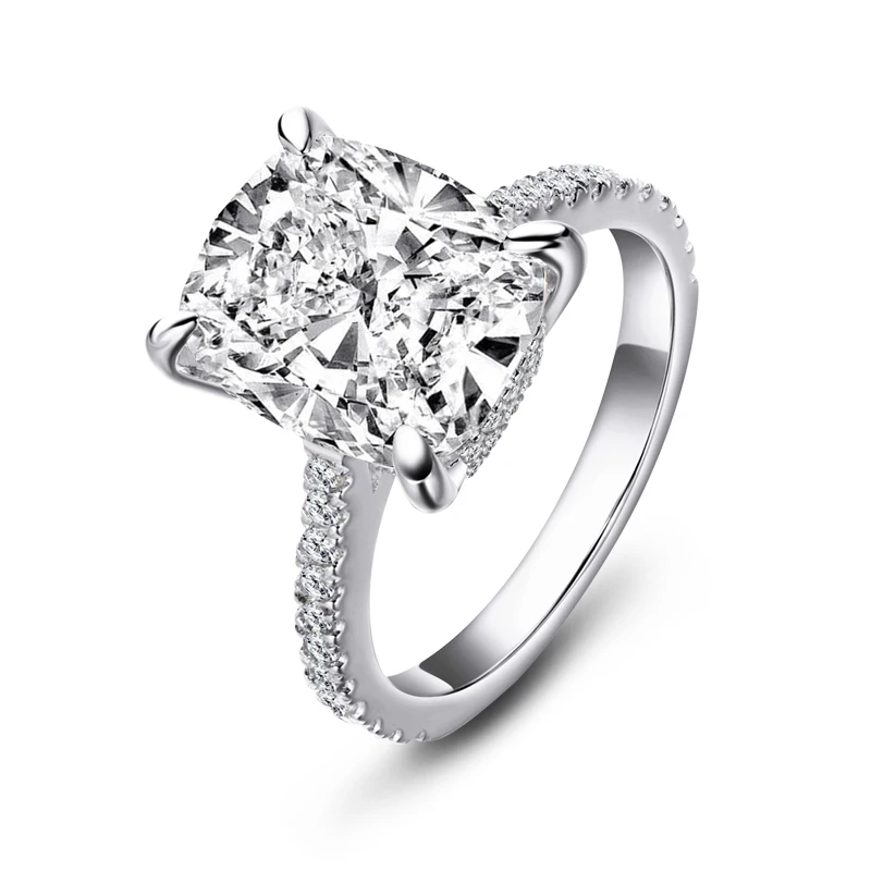 ANZIW 925 Sterling Srebro 6ct Blazine Cut Obroč 4 Vile Sona Simulirani Diamant Udejstvovanje Obroči Ženske Velik Kamen Poročni Nakit