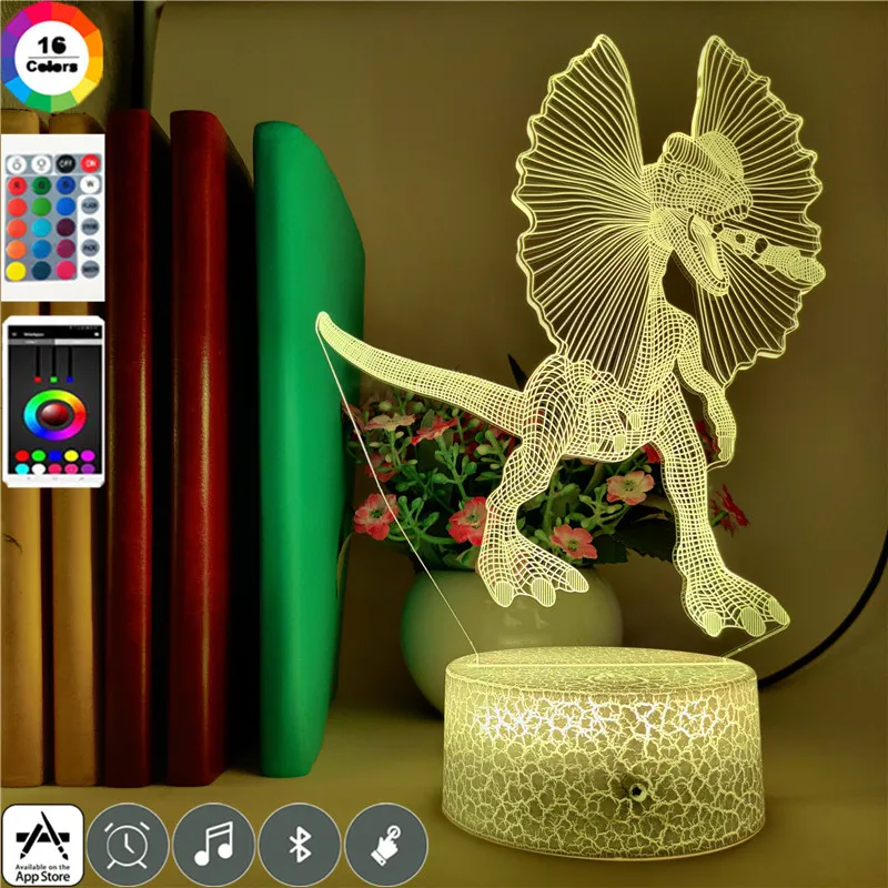Akril LED 3D Živali Dinozaver Jurassic Park, Dilophosaurus Noč Svetlobe USB 7 Barvo Baterije Spalnica Razpoloženje Lesk Ura Lučka