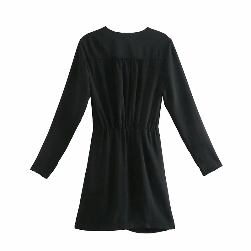 Vintage Black Split Obleke, Ženske Modni Proti-Vrat Obleko Eleganten Dolg Rokav Dame, Mini Obleke