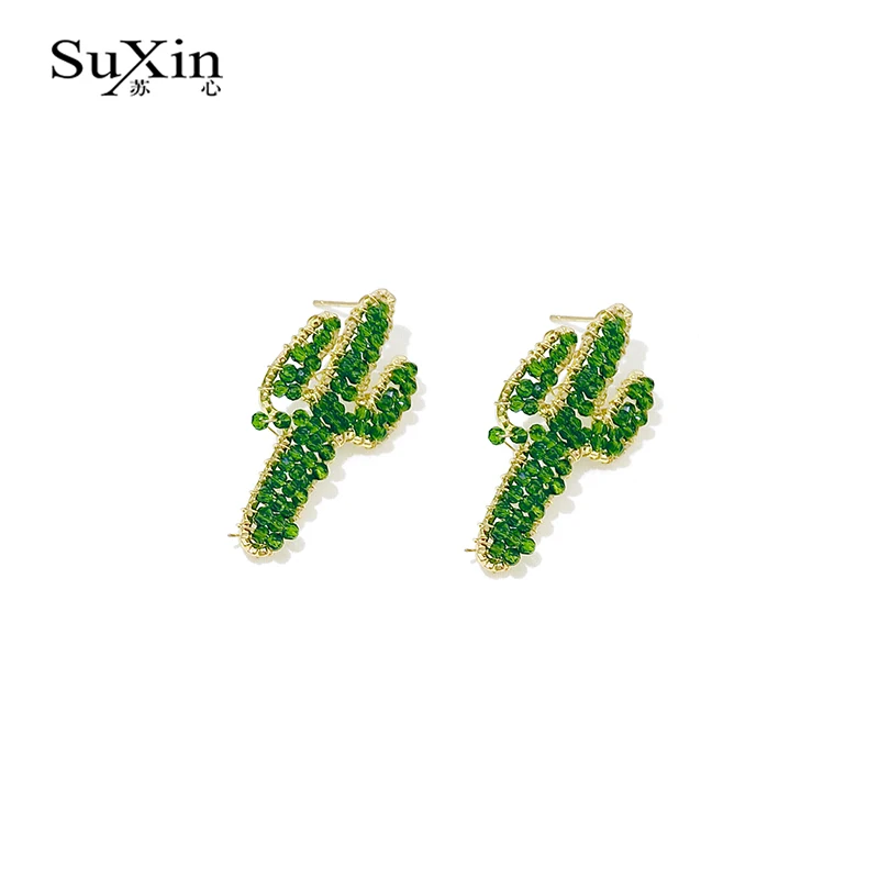 SuXin uhani 2020 novo preprost kristalno kaktus temperament uhani za ženske dolgo kristalni obesek, uhani nakit darilo
