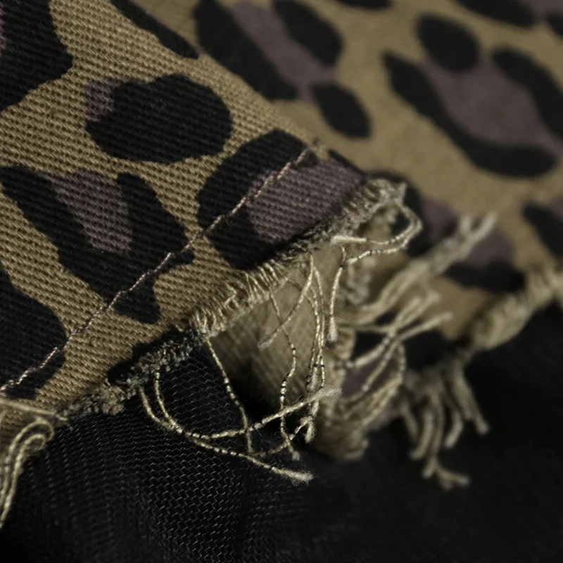 Prikrivanje Leopard Tiskanja Jeans Krilo Ženske Plus Velikost Denim Mozaik Očesa Nezakonitih Raztrgala Krila Solza Rob Midi Krila 2020