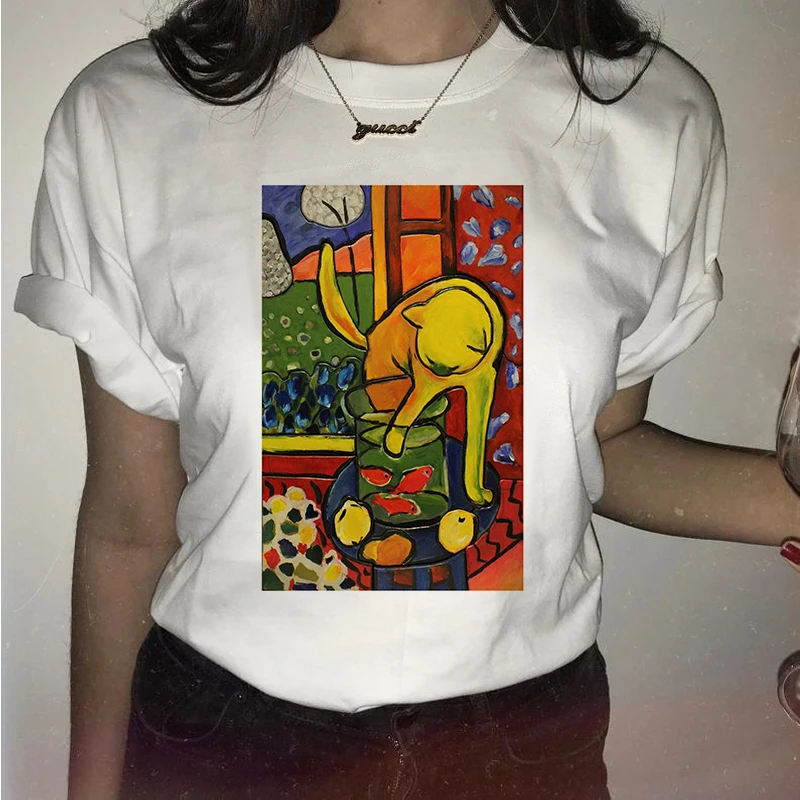 2020 Estetske Žensk MATISSE Pismo Oljna slika Natisnjeni T-majice Poletje Moda 90. letih Ullzang Harajuku Priložnostne Odrezana Majica s kratkimi rokavi