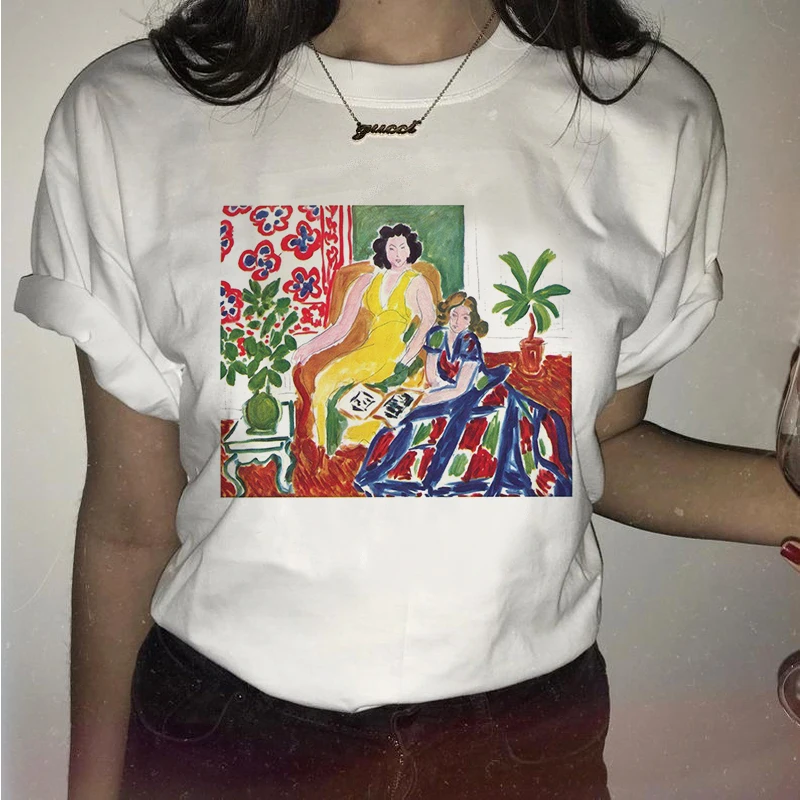 2020 Estetske Žensk MATISSE Pismo Oljna slika Natisnjeni T-majice Poletje Moda 90. letih Ullzang Harajuku Priložnostne Odrezana Majica s kratkimi rokavi