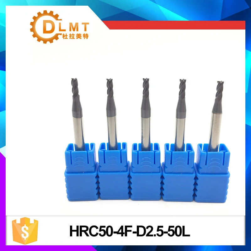 5pc HRC50 4F 1 mm 1,5 mm 2 mm 2,5 mm EndMills 50 L 4Flute Naravnost Kolenom Ravno EndMills za CNC Stroj, Orodje, Pribor