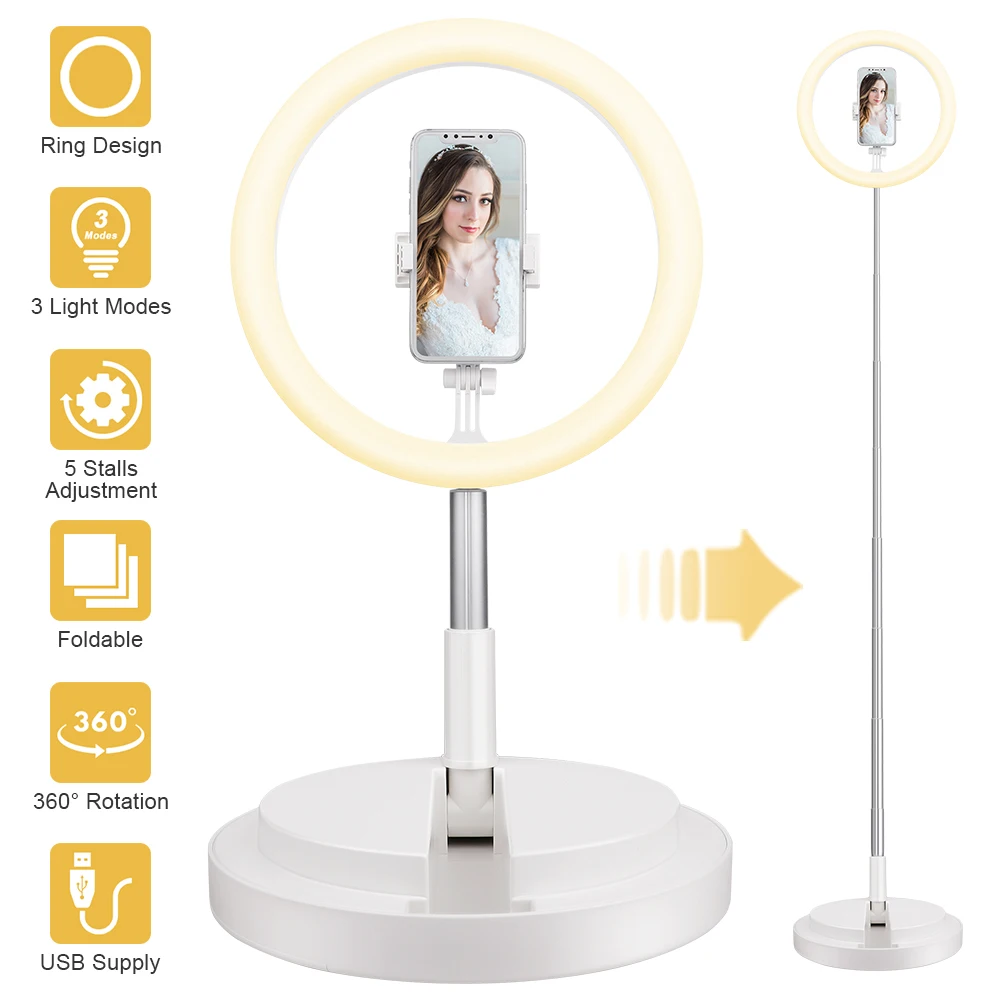 Okroglo Osnovo Zatemniti LED Obroč Lučka za Prenosni Shranjevanje Upogljivi Mobilni Telefon Selfie Izpolnite luči za Video v Živo Studio