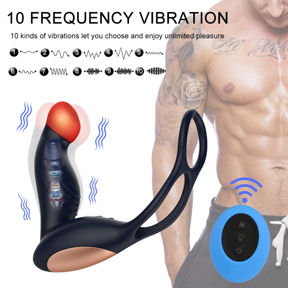 Analni Dildo, Vibrator Prostate Massager G-spot Stimulator 10 Hitrosti Brezžično Daljinsko Ogrevanje Analni Penis Vibrator Spolnih Igrač za Moške