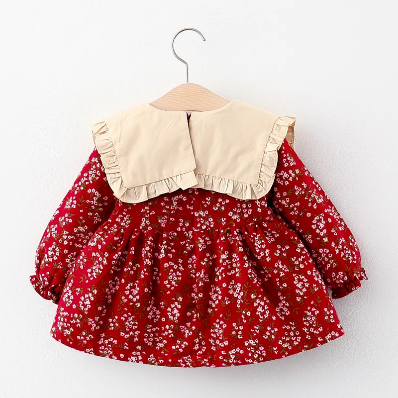 Božič Baby Dekleta Oblačenja Tiskanja Cvetovi Bowknot Dolg Rokav A-Line Mini Princesa Obleko 0-3Y
