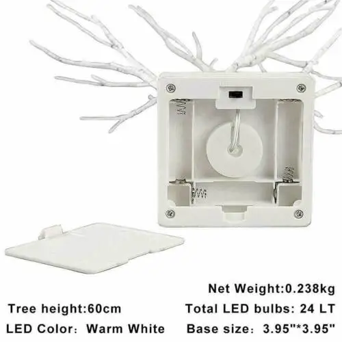 60 cm Vroče Velikonočno Drevo S 24 LED Luči Belo Svetlobo Up Mini Vejice Drevesa Lučka Okraski za Obešanje Velikonočna Jajca Visi Okraske