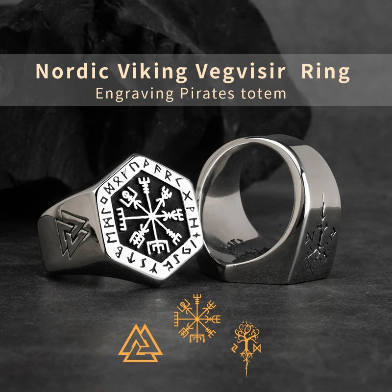 Kvadratni iz nerjavečega jekla obroči za človeka Nordijski mitologiji Viking rune Indeks Obroč modni nakit Letnik osebnost obroč