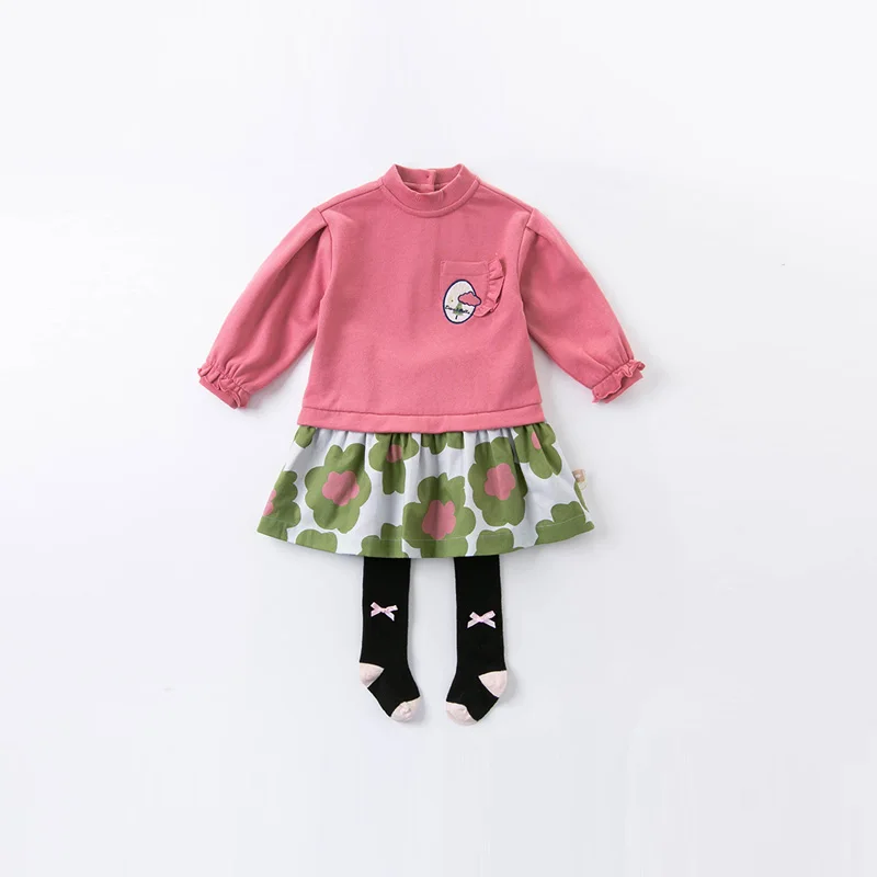 DB14855 dave bella jeseni baby dekle srčkan risanka cvetlični ruched obleko otroci in modnih stranka obleko otroci dojenčka lolita obleko