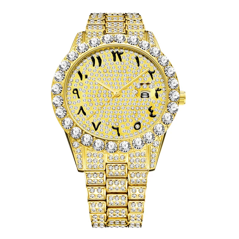 Moda arabske Številke Mens Ure Top blagovne Znamke Luksuzni Watch Moških 18k Zlato Velik Diamant Z Canlender Klasičen Moški Ledeni Watch Out