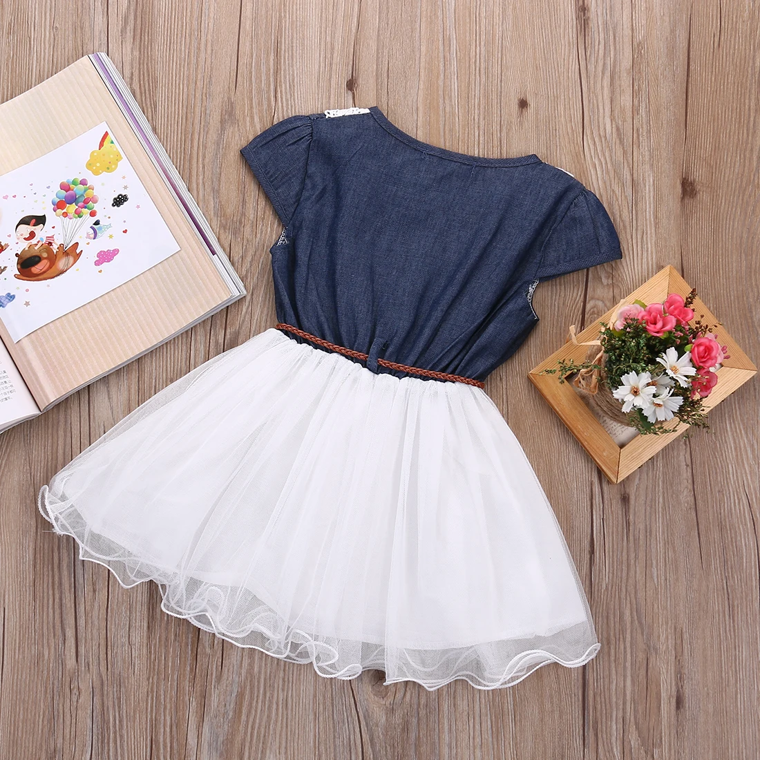 1-6Year Malčka Otroci Baby Dekleta Čipke Obleke Cvetlični Til Tutu Denim Stranka Obleko Poletje Priložnostne Sundress