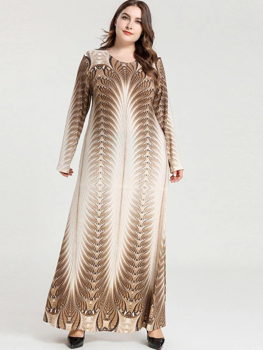 Islamske Ženske Letnik Abaya Muslimansko Obleko z Dolgimi Rokavi Natisnjeni Turčija Elegantne Dame Plašč Maxi Dolgo Stranke Obleke plus velikost 4XL