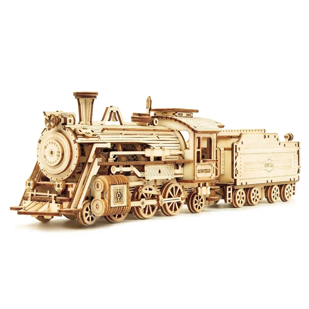 Vlak Model 3D Lesene Puzzle Igrača Skupščine Lokomotiva Model Gradnjo Kompleti za Otroke, Otroški Rojstni dan Darila