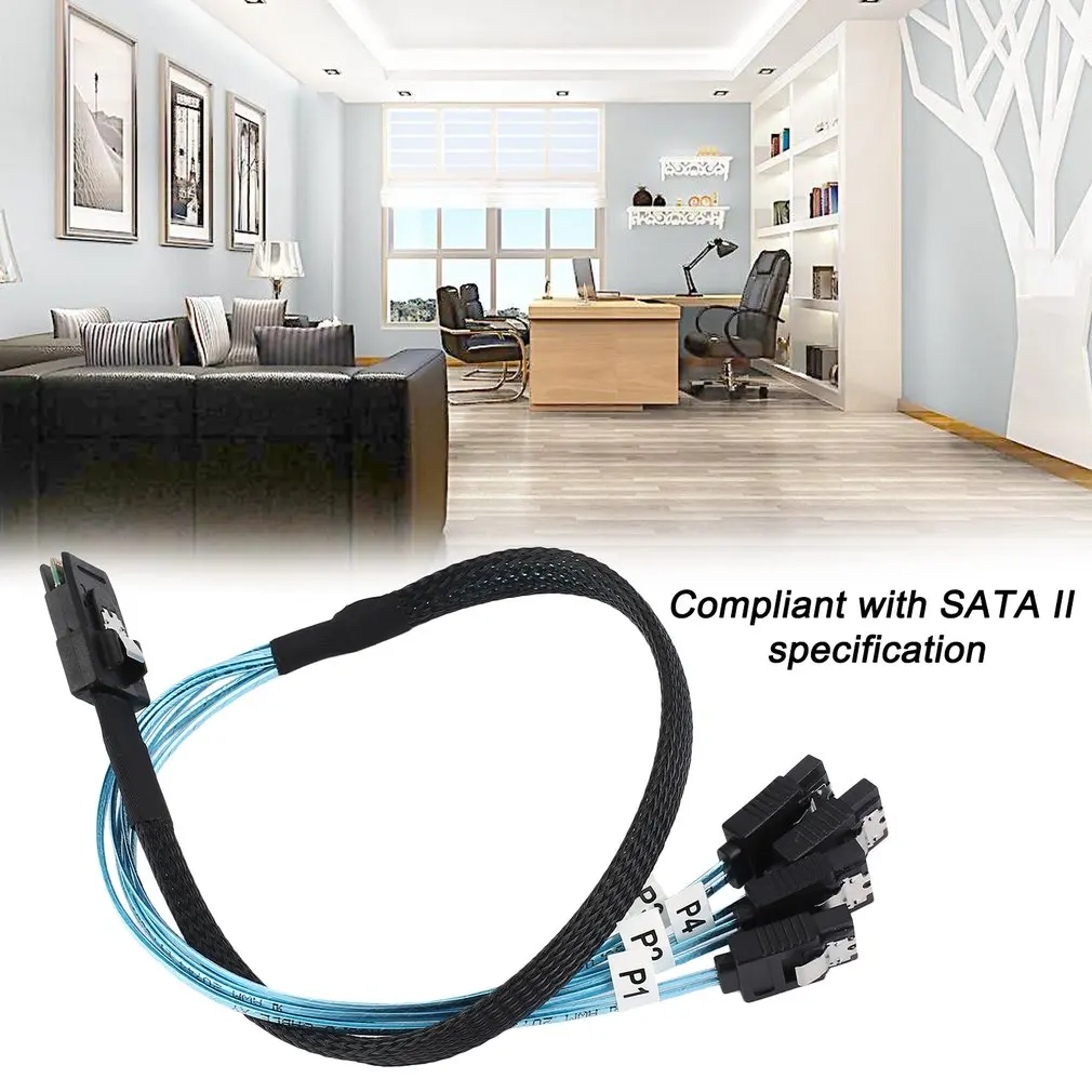 Mini SAS 4i SFF-8087 36P 36-Pin Moški do 4 SATA 7-Pin Splitter Kabel 0,5 M Connecter Podporo za 10 GBPs Pasovno