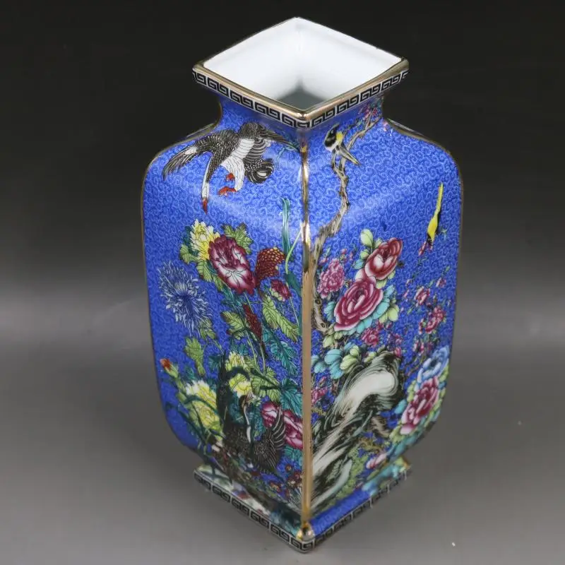 Starinsko Porcelana Zbirka Emajl Barvne Rože in Ptice Kvadrat Starinsko Porcelana v Qianlong Obdobje Qing