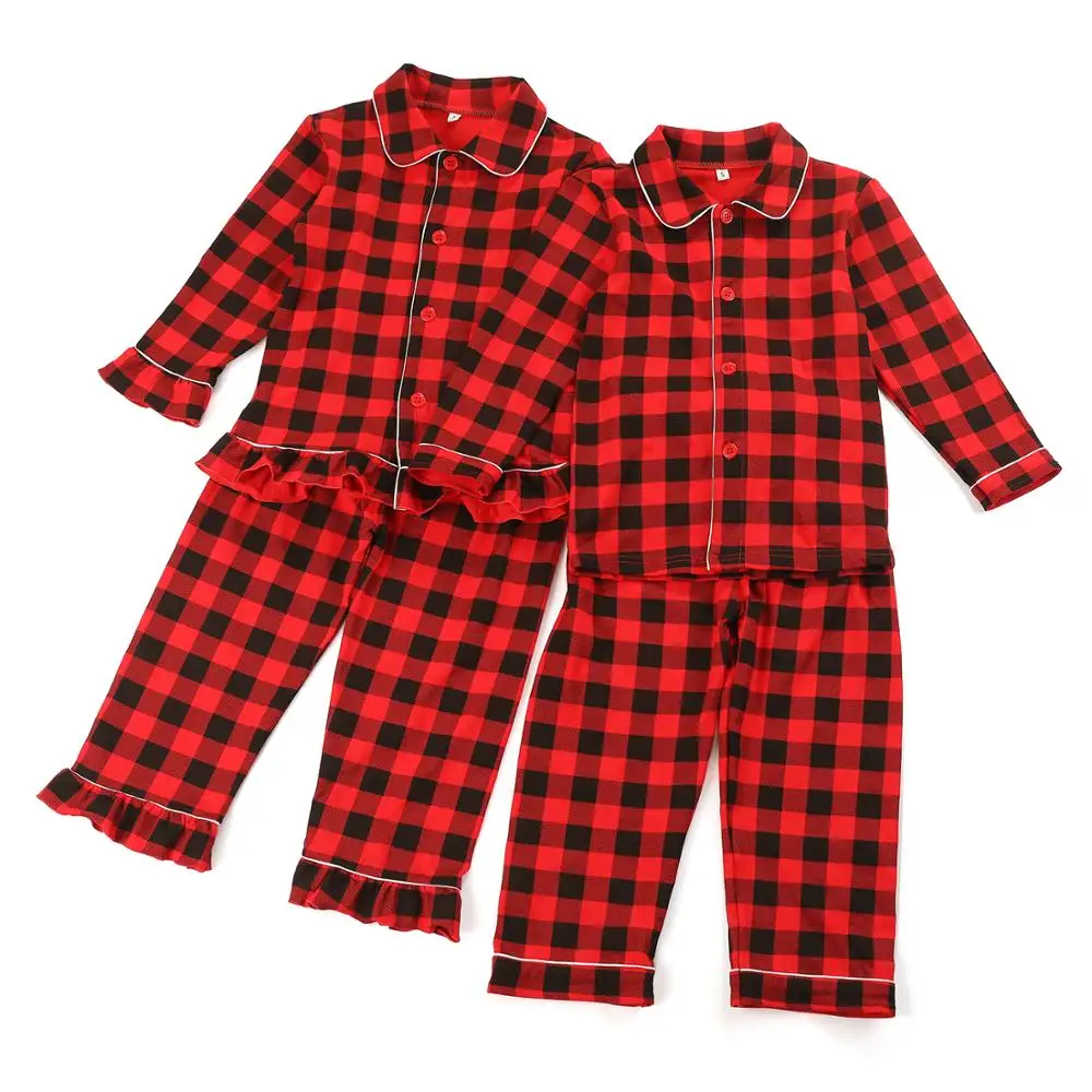 Boutique kariran pijama Toplo gumb pižame otroci fantje oblačila sleepwear bombaž Božič Otroci pižame