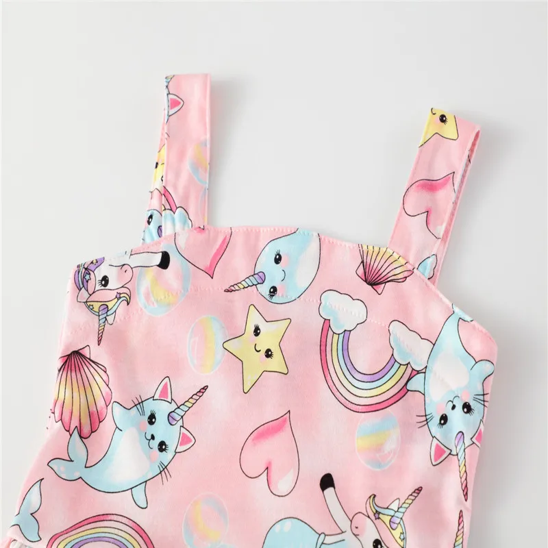 Skoki Metrov Nov Prihod Poletja Suspender Dekleta Obleke Z Unicorns Natisniti Moda Vroče Baby Stranka Frock Otroci Kopalke