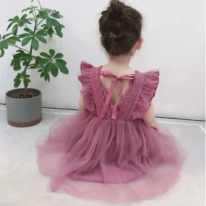 Otroci Til Obleke za Dekle Poletje 2020 Otrok Vijolična Bela Šifon Obleko Malčka Dekle Vestidos Infantil Baby Frocks