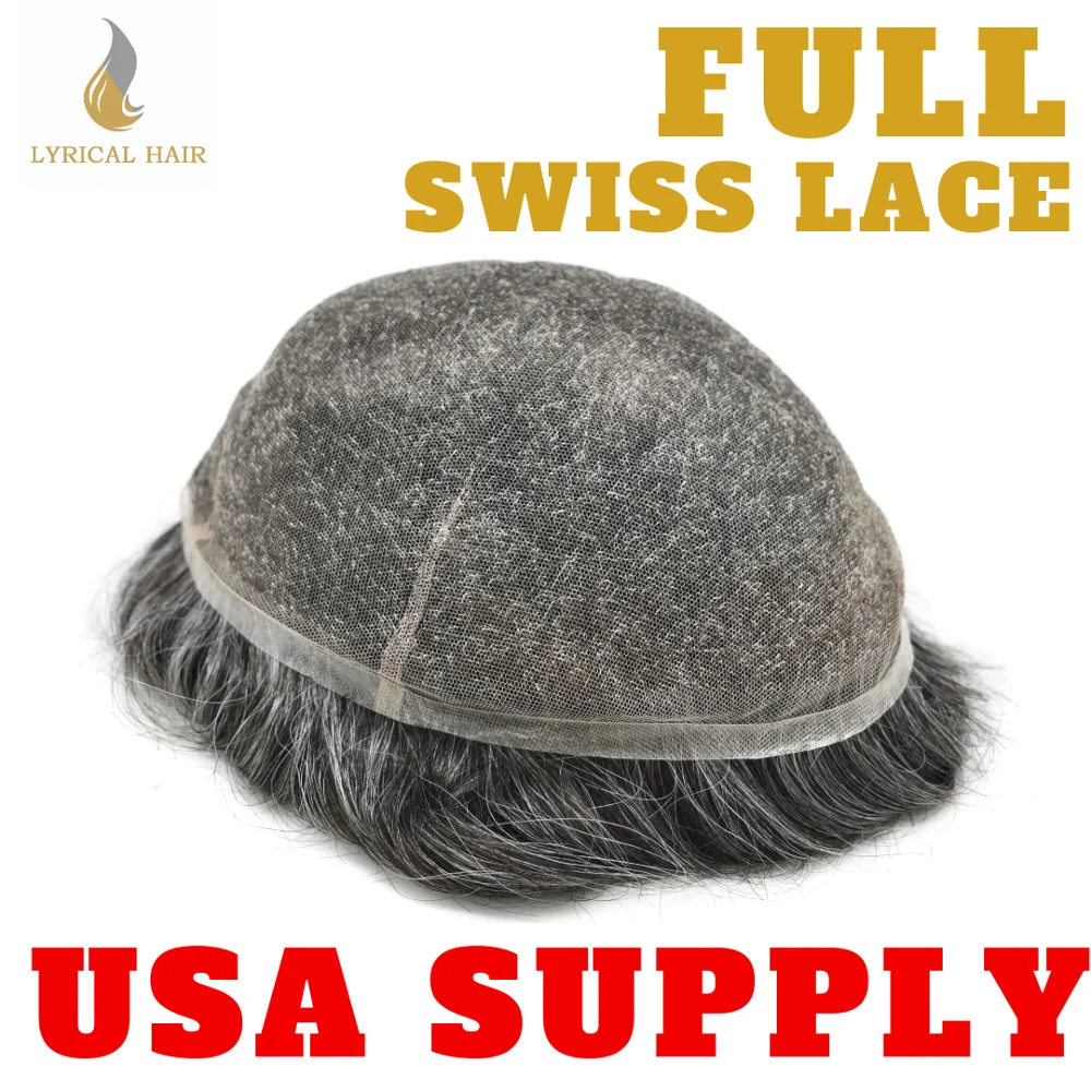 Švicarski Lace Moški Toupee Hairpiece Polno Čipke Mehke Lase Nadomestni Sistem Pregleden S Sive Lase lasuljo