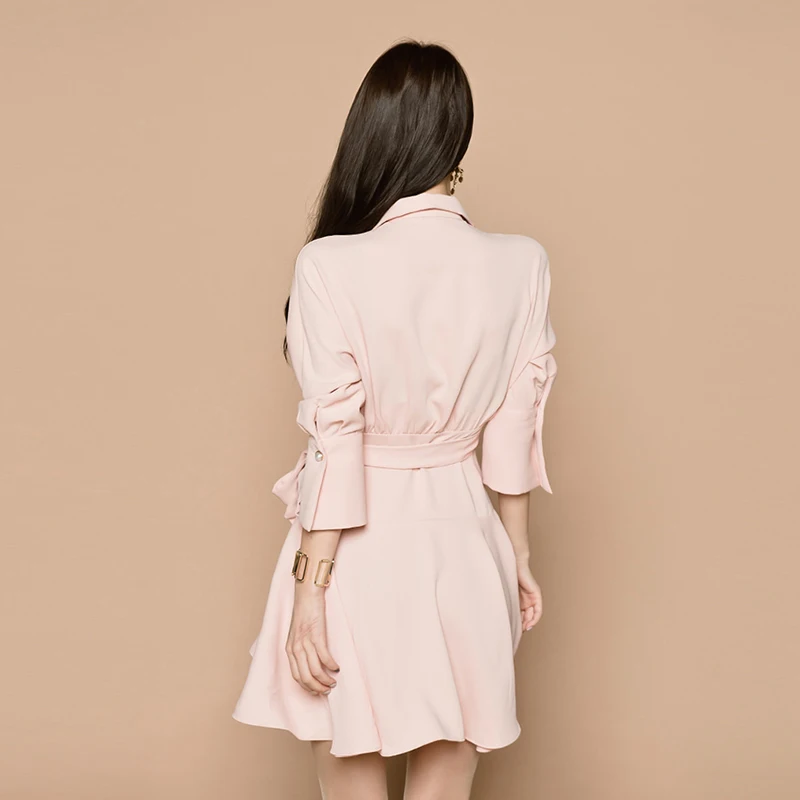 Ženske Pomlad Dolg Rokav Shirt Obleko Povoj 2021 Mini Linija Office Priložnostne Tunika Obleke Moda