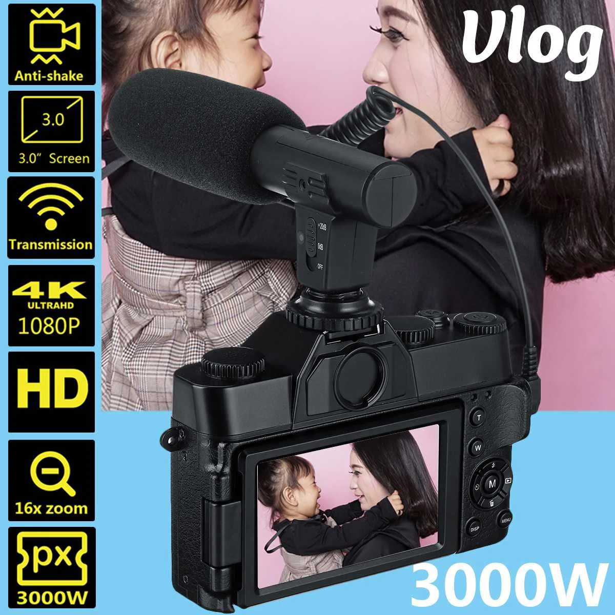 4K KOMERY Vlog Youtuber Kamere 3000W 16X Super Opredelitev Digital Night Vision Camera RC Prostem Poročno Potovanje Domov
