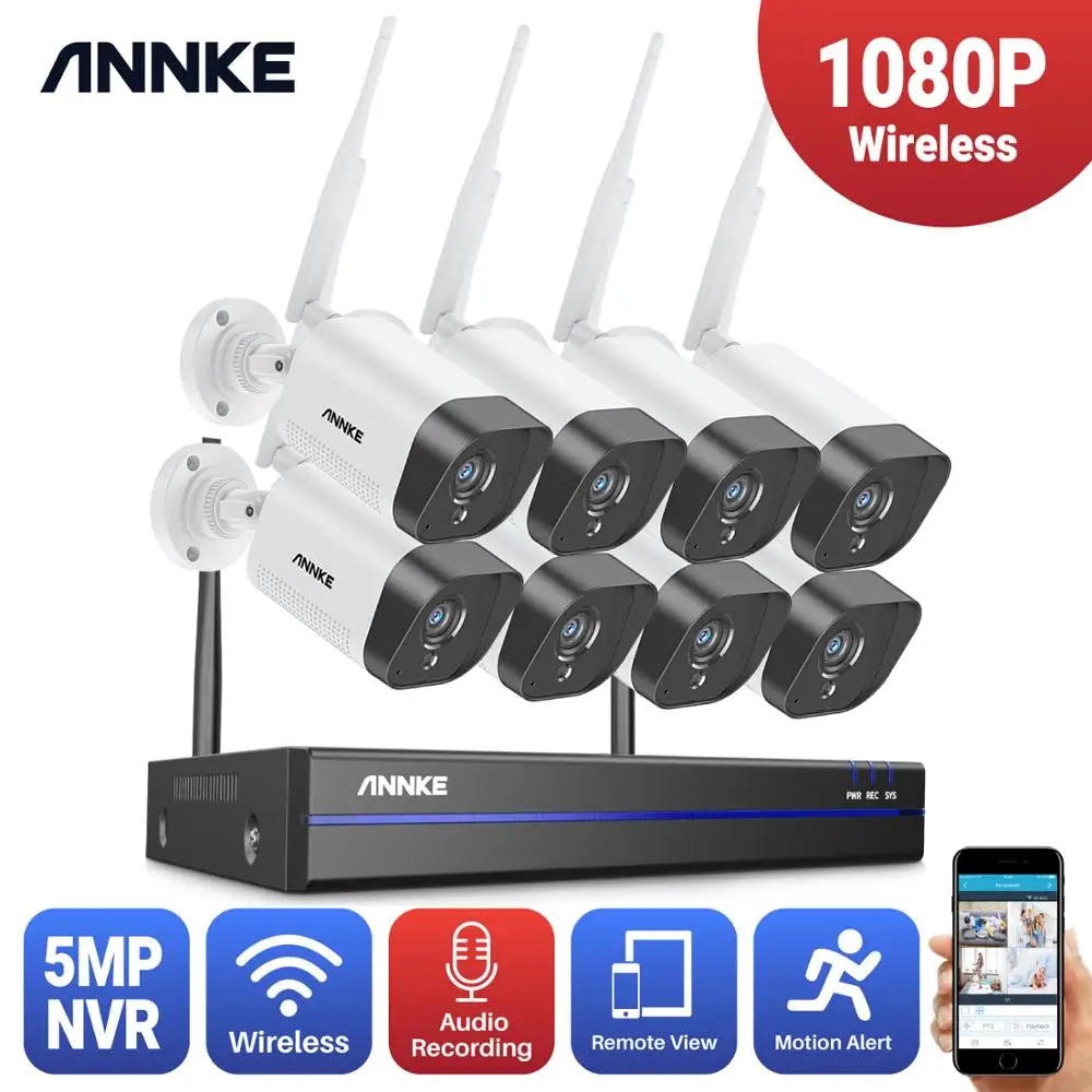ANNKE 2MP 1080P CCTV Sistema 8CH HD Brezžični NVR Kit Notranja Zunanja IR Nočno Vizijo IP Wifi Kamera Varnostni Sistem CCTV Kit