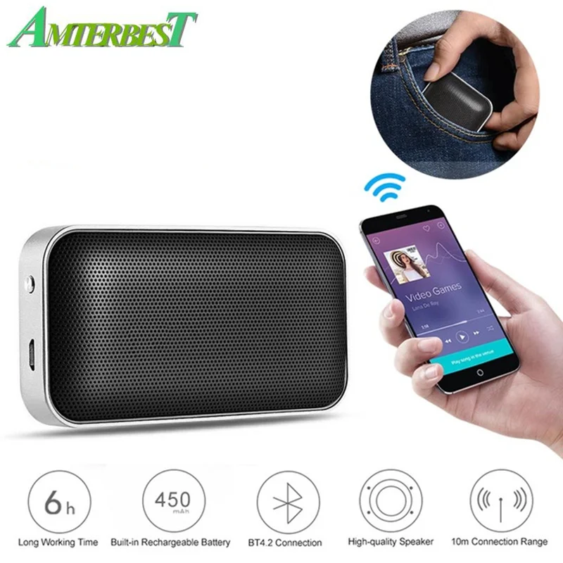AMTER BT207 Prenosni Brezžični Bluetooth Zvočnik Mini Metal Glasbo Zvok Polje za Prostoročno uporabo na Prostem Bass Subwoofer za Pametne telefone