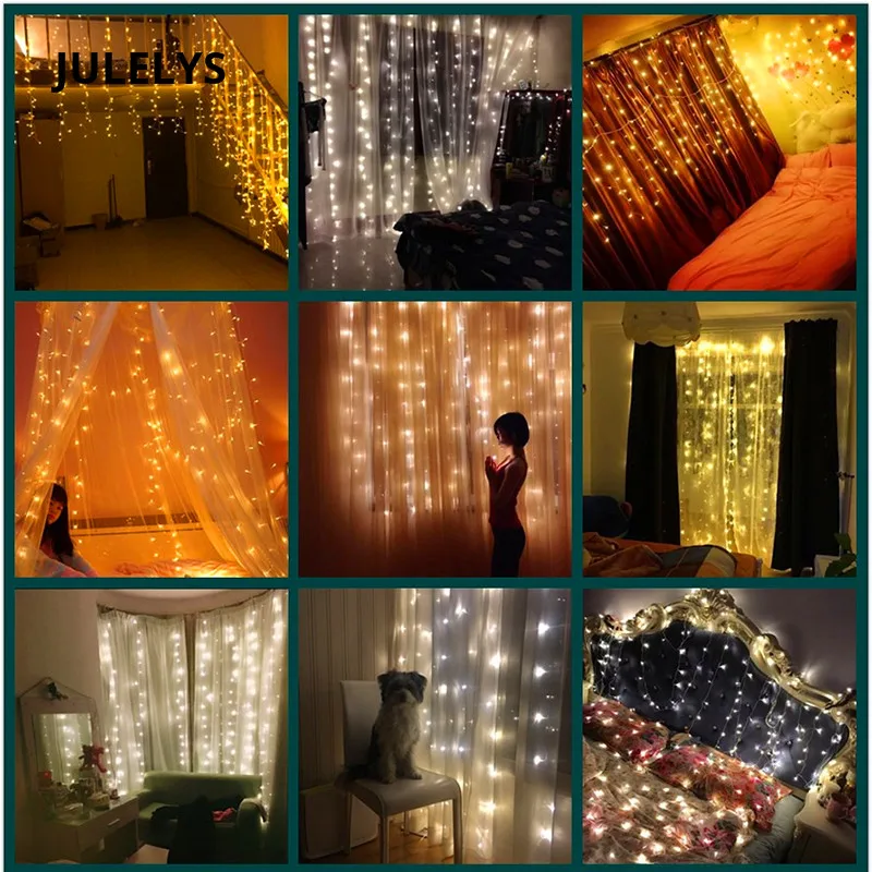 6M x 2 m 384 Žarnice Pravljice Luči LED Zavese Za Poroko na Prostem Božič Garland Niz Luči, Okraski Za Počitnice Razsvetljavo