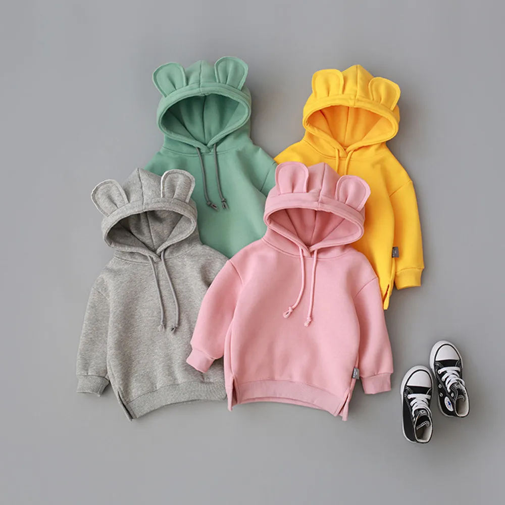40# Baby Toddler Otroci Hoodies & Sweatshirts Fant Dekle Hooded Risanke 3d Uho Hoodie Majica Vrhovi otroške Kostume Одежда