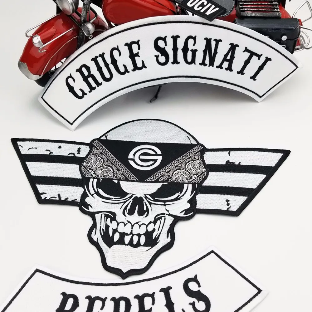 Cruce Signati Rebel Motorcycle Lobanje Nalepke Ročno Vezene Železa na Obliži za Oblačila Appliqued Oblačilo Jakna