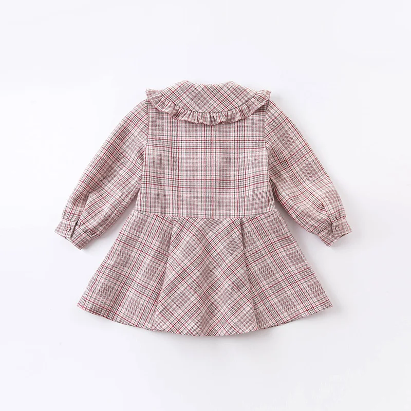 DKH14220 dave bella jeseni dekle moda kariran natisni draped obleko otroci sweet oblačenja otroci dojenčka lolita obleko