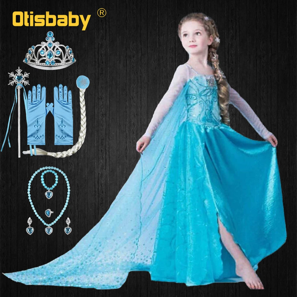 Dekleta Elsa Obleko Večer Stranka Baby Dekle Elza Pageant Til Dolg Rokav Obleka Malčka Dekle Elsa Princess Birthday Party Obleke