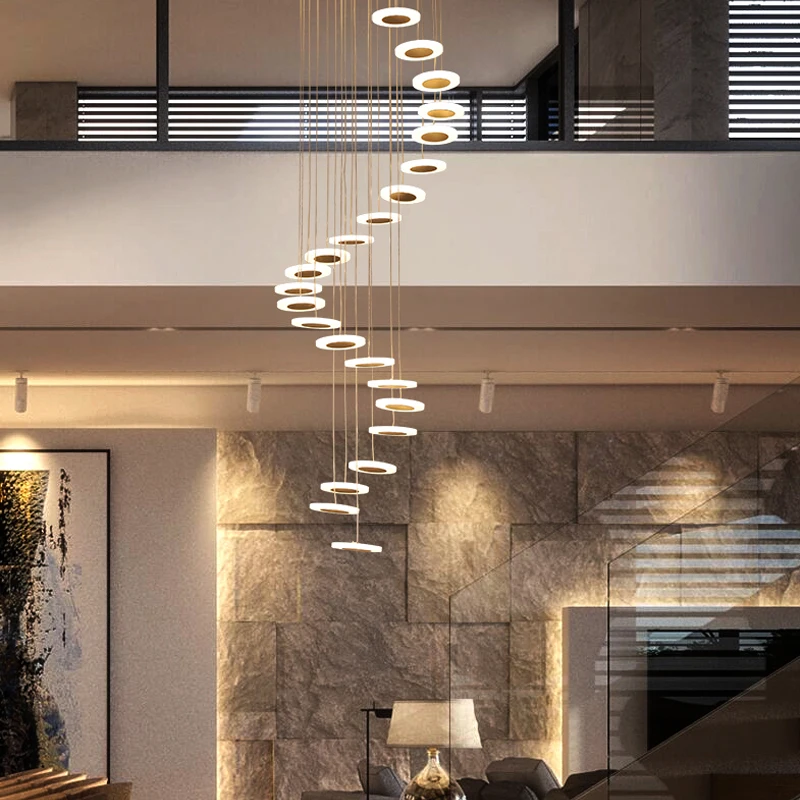 Nordijska kompleks spiralno stopnišče lestenec dolgo dnevna soba lučka sodobno minimalistično ustvarjalne led koridor luç