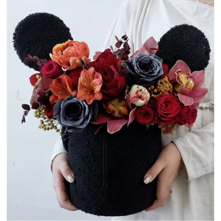 Luštna Mickey Žamet Holding Box Embalaže Šopek rož Darilo Polje Rojstni Dekor Pack Cvetličarna Škatle z Dvojno Ušesa