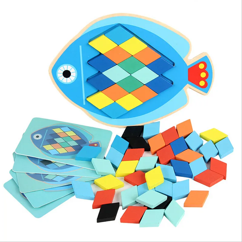 Risanka Živali, Ribe Sova Obliko Lesena 3D Puzzle Igrača Otroške Igrače Otroke, Malčke Baby Zgodnje Učenje Izobraževalni Lesene Igrače Sestavljanke