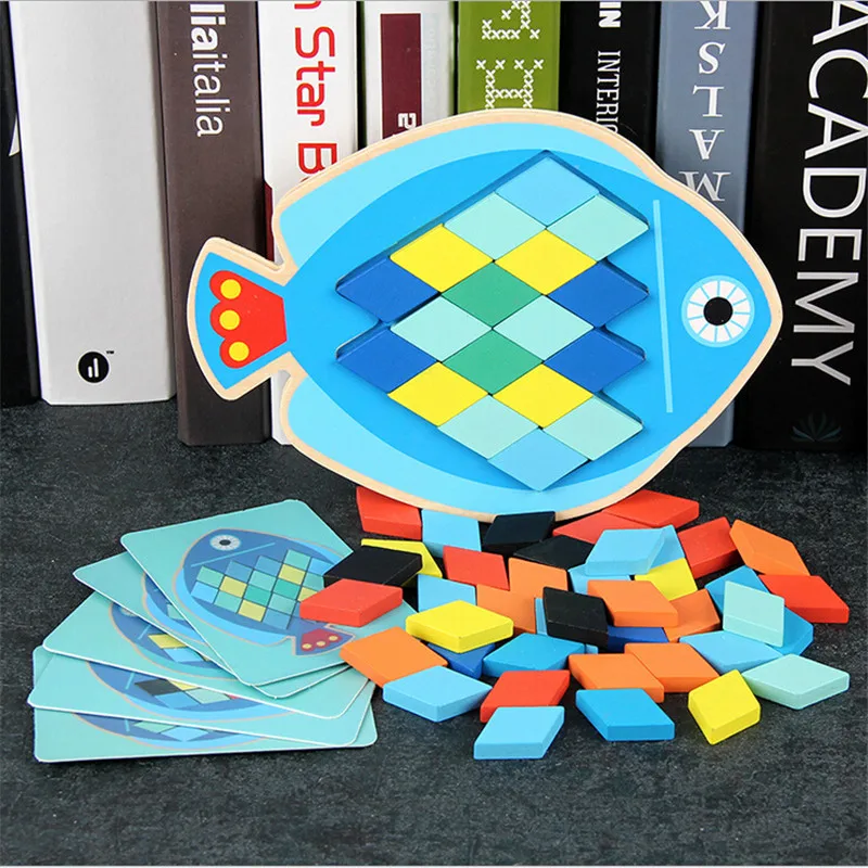 Risanka Živali, Ribe Sova Obliko Lesena 3D Puzzle Igrača Otroške Igrače Otroke, Malčke Baby Zgodnje Učenje Izobraževalni Lesene Igrače Sestavljanke