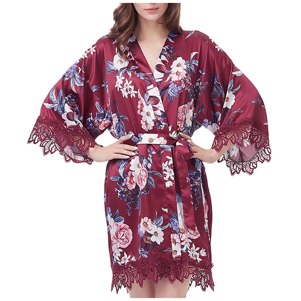 Moda za Ženske Saten Svila Natisnjeni Poroko Neveste Haljo Kratka Noč Haljo Kimono Poletje Hišna Obleke Kopel Haljo Perilo Sleepwear#p3