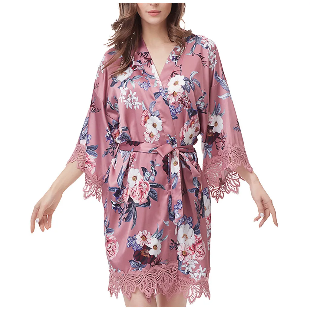 Moda za Ženske Saten Svila Natisnjeni Poroko Neveste Haljo Kratka Noč Haljo Kimono Poletje Hišna Obleke Kopel Haljo Perilo Sleepwear#p3