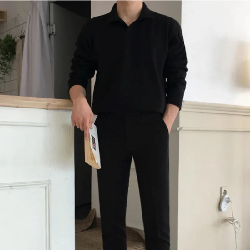 IEFB moška oblačila dolg rokav polo majica pomlad 2021 nove korejske modne bombaž priložnostne black vrhovi za moški osnovni trend oblačila