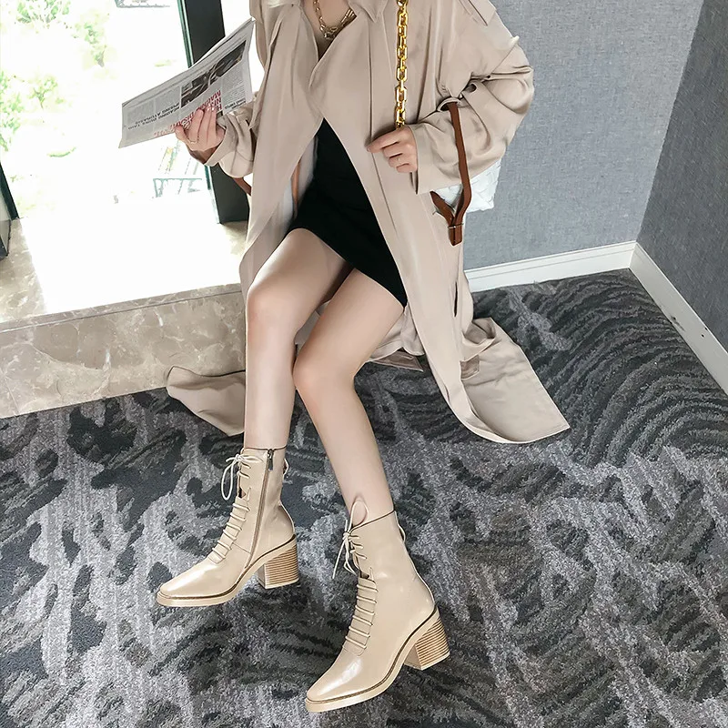MORAZORA 2020 Nov prihod moda za ženske škornji pravega usnja čevlji enostavno čipke gor barva jeseni gleženj škornji ženske športni copati