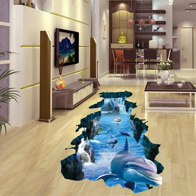 Nova 3D stenske nalepke dolphin zdrobljen steno Akvarija Ocean Stenske Nalepke Za Otroke Sobe, Kopalnica, Kuhinja Doma Dekor Risanka