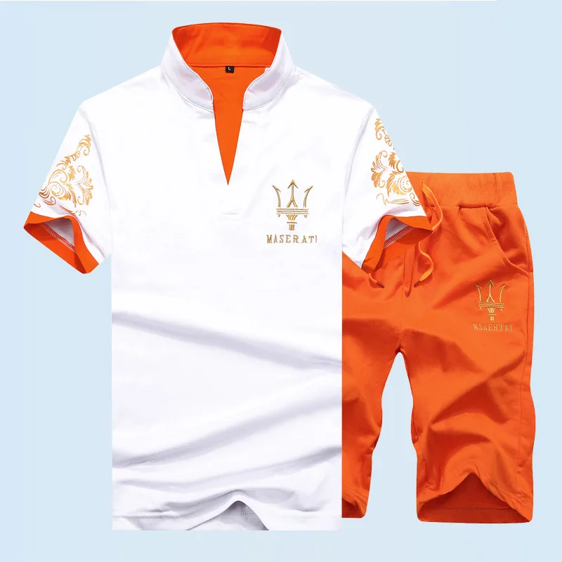 Kratek sleeved majica s kratkimi rokavi Moški Novo Športno Obleko 2019 Poletje Dva kosa Priložnostne moška Obleka
