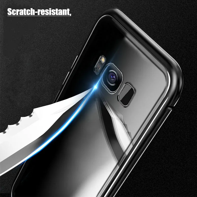 Magnetno Ohišje za Samsung Galaxy A7 2018 Absorpcije Kovin Kaljeno Steklo Primeru Telefon za Samsung A9 J4 J6 Plus Opomba 9 8 S9 Pokrov
