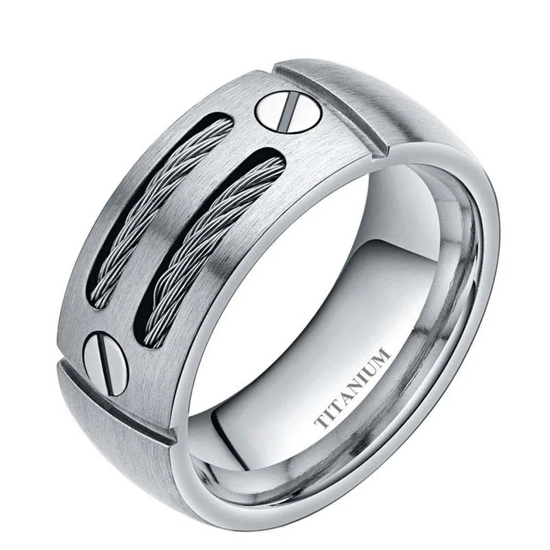 Eamti 8 mm Moške Srebrne Barve Kabel Titana Obroč Punk Posla Poročni prstan Vijak Modno Oblikovanje Prst Nakit Za Ženske