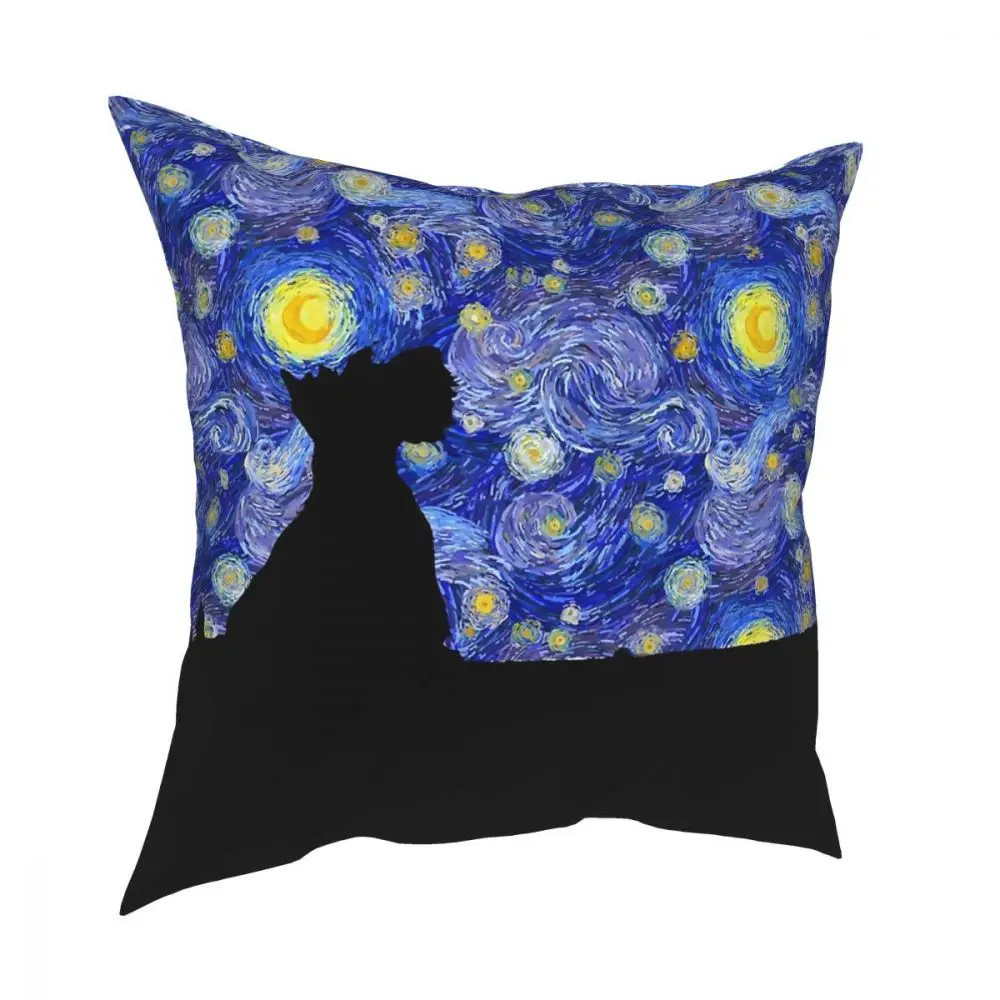 Škotski Terier Van Gogh Zvezdnato Noč Kvadratnih Vzglavnik Poliester Blazine za Kavč Scottie Pes Novost Pillowcover Doma Dekor
