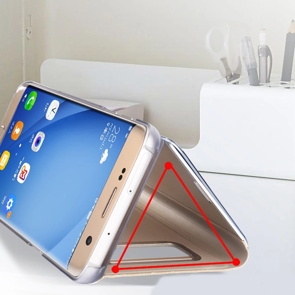 Luksuzni Ogledalo Jasen Pogled Pokrovček Za Samsung Galaxy Note 8 PU Usnja Flip Mirror stojalo Ohišje Za Samsung S9 plus Okno Zlato